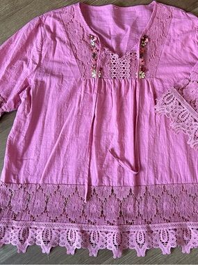 Pink Lace-Trim Women’s Festival Fairy Boho Tunic Top